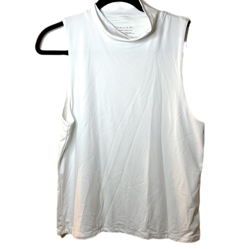 Tahari Modern Essentials white sleeveless top shirt nylon mock collar size large